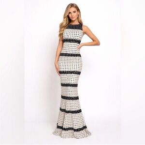 Adam Selman Black & Ivory Patterned Column Maxi Dress/Size 0